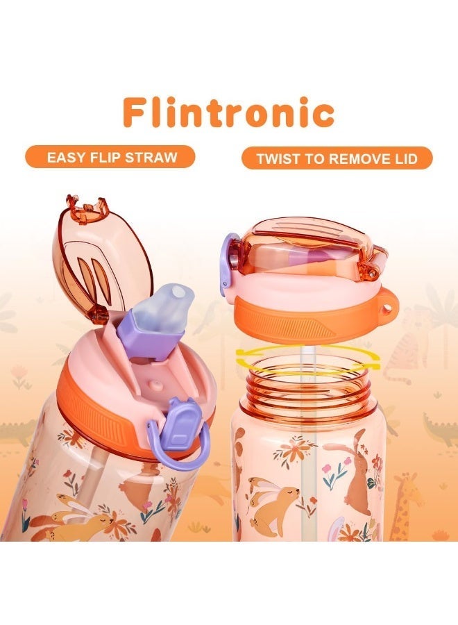 السيد باندا زجاجات مياه للأطفال مع ماصة، زجاجة مشروبات للأطفال الصغار بسعة 600 مل للمدرسة، زجاجة أطفال مانعة للتسرب خالية من BPA من تريتان، زجاجة رياضية للبنات والأولاد (زهري برتقالي   أرنب) - Image 4